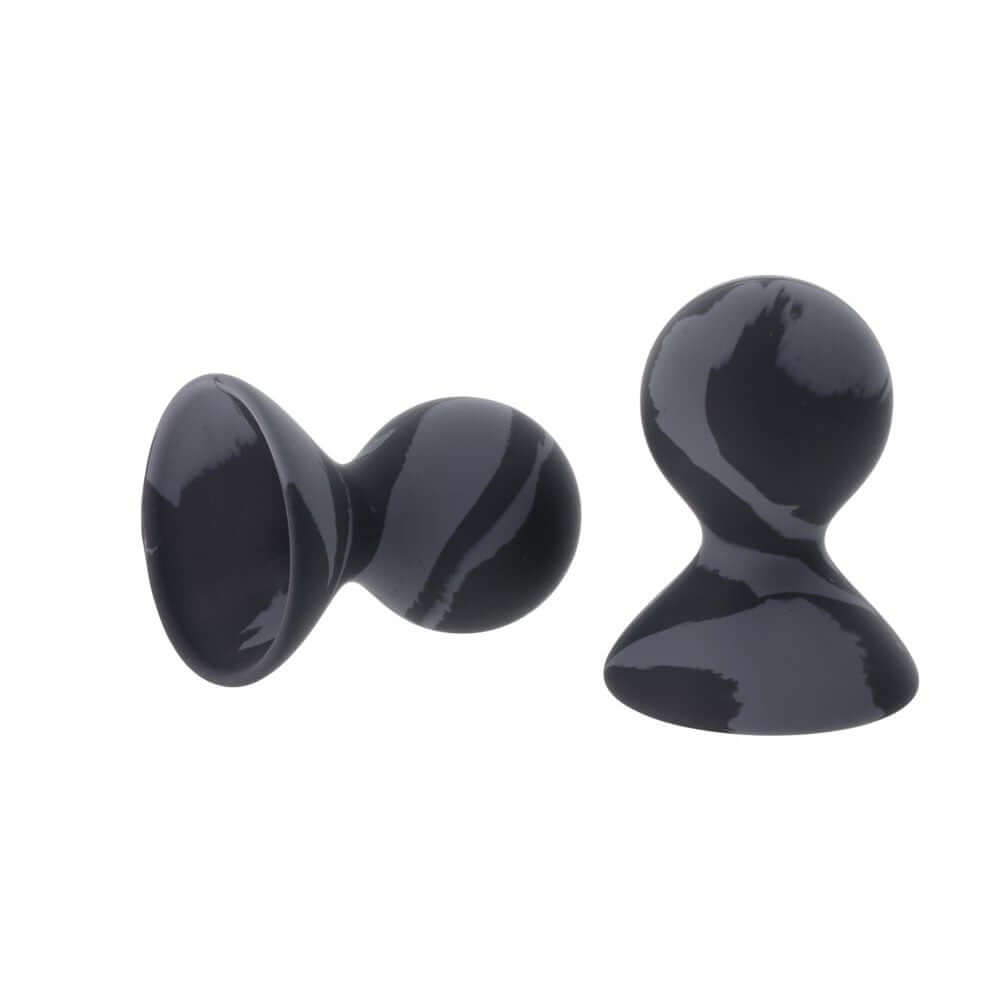 SPORTSHEETS Velvet Noir Silicone Nipple Suckers - Black/Grey Nipple Suckers - Set of 2